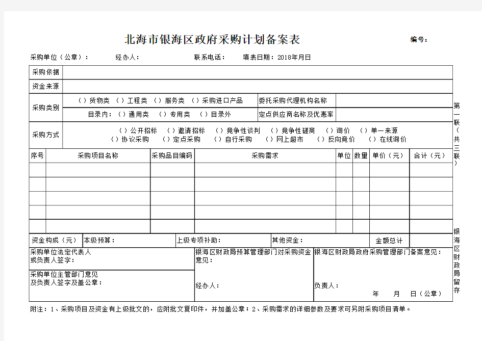 采购项目计划备案表