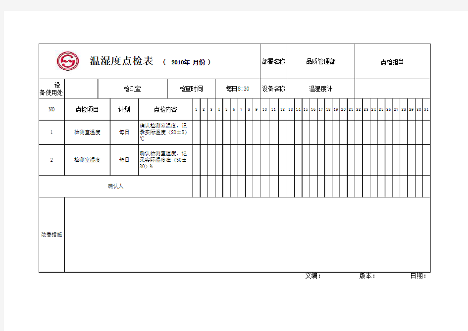 温湿度点检表