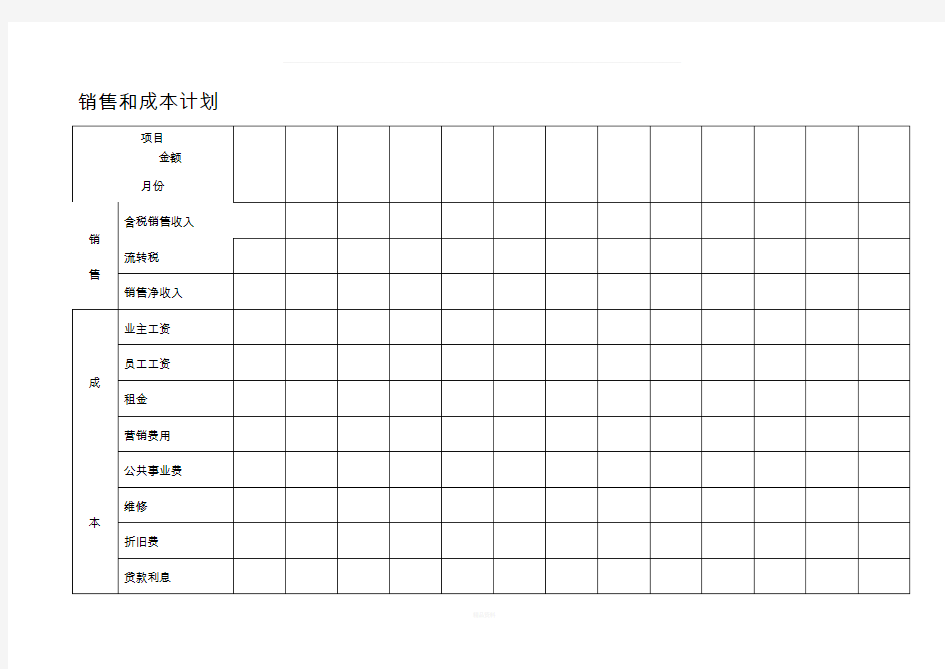销售和成本计划表