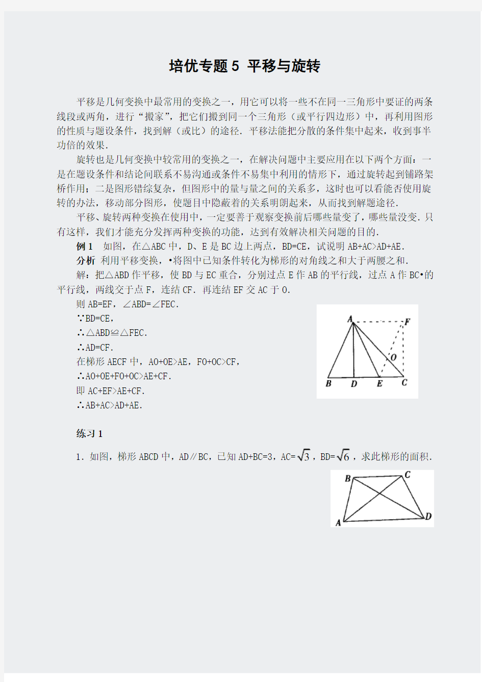 培优专题5平移与旋转(含解答)-