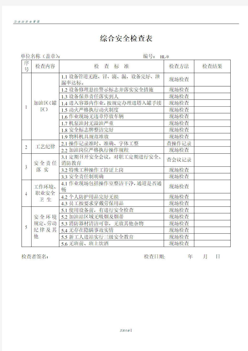 加油站综合安全检查表