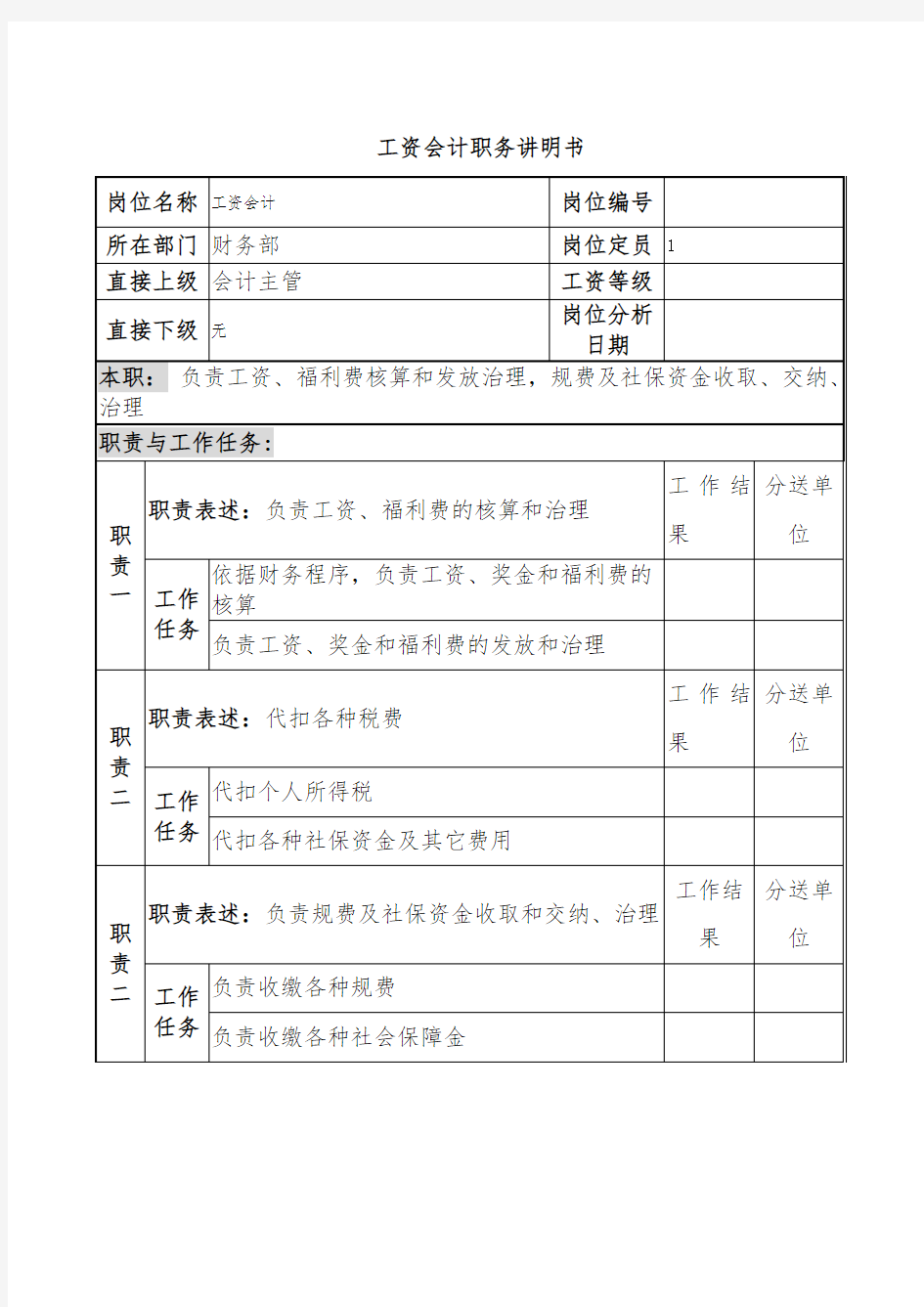 财务部工资会计岗位职责