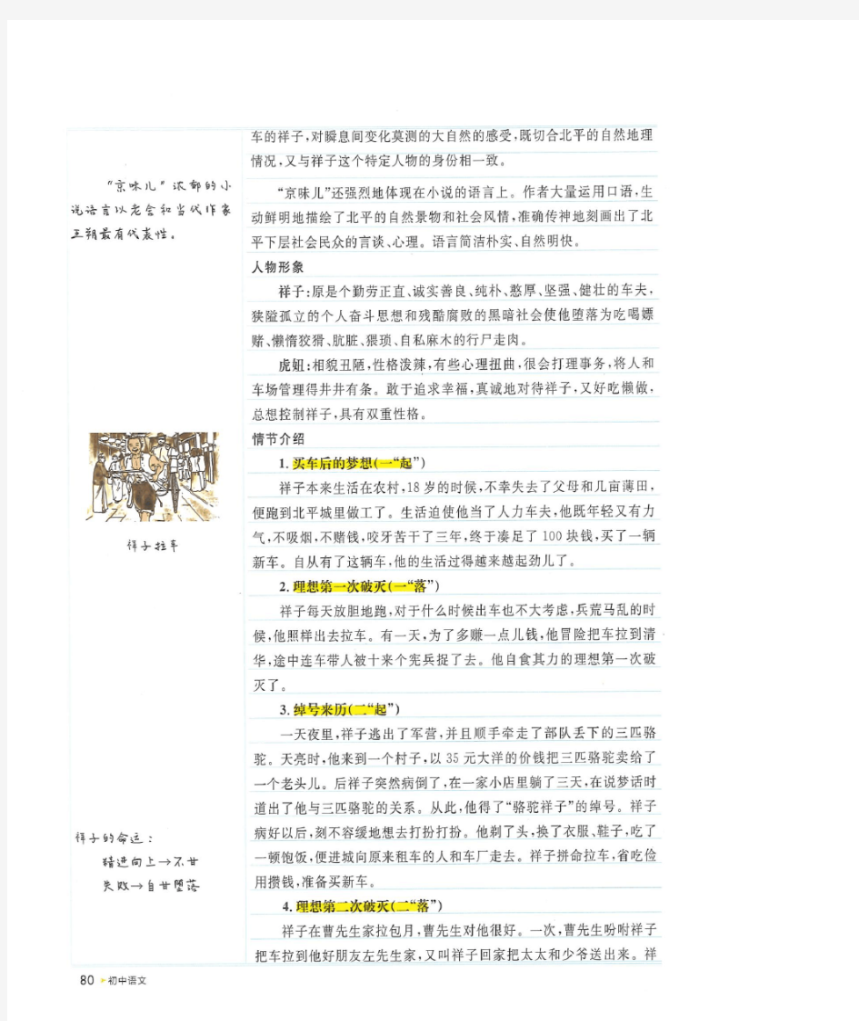 学霸笔记初中语文《骆驼祥子》