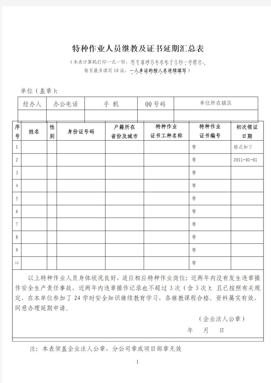 特种作业人员继教及证书延期汇总表