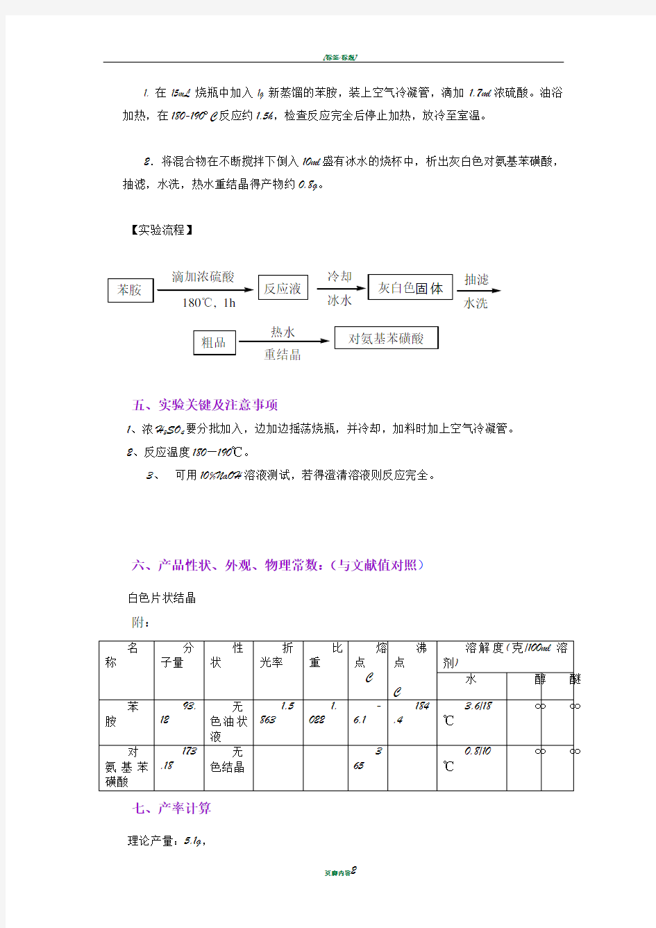 对氨基苯磺酸的制备