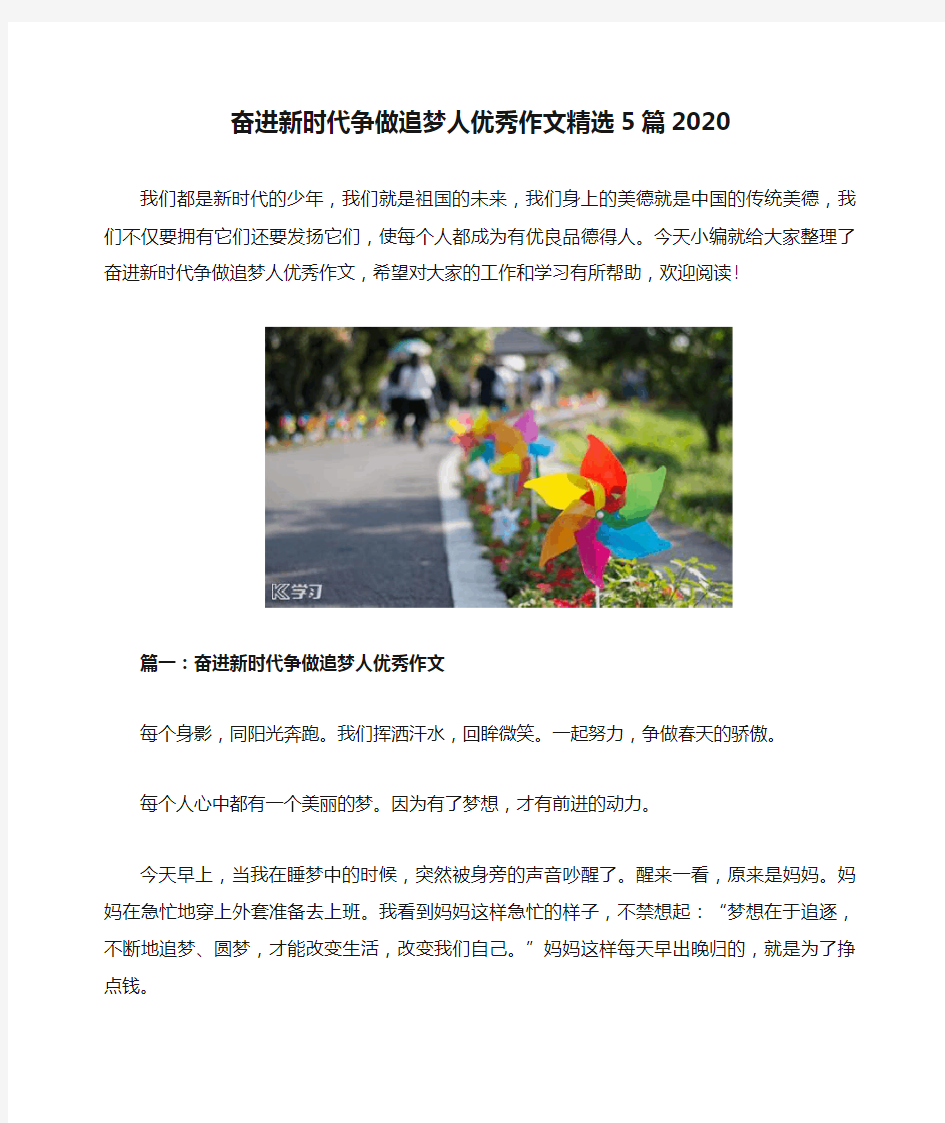 奋进新时代争做追梦人优秀作文精选5篇2020