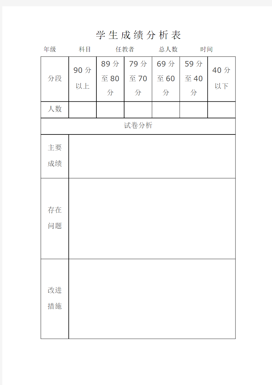 小学生学习成绩分析表