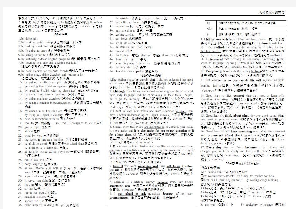 人教版九年级英语Unit1知识点总结