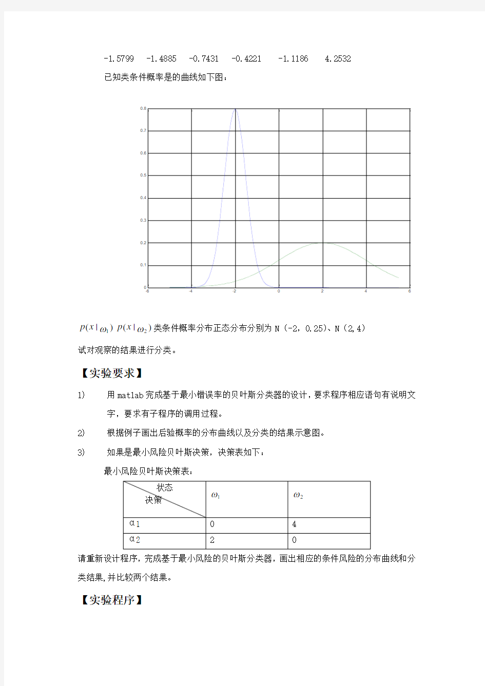 模式识别实验报告-实验一 Bayes分类器设计汇总