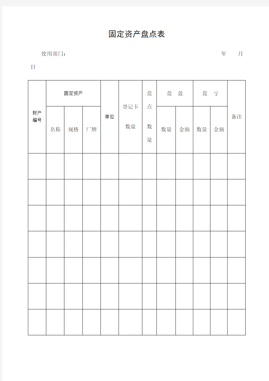 固定资产盘点表表格模板、