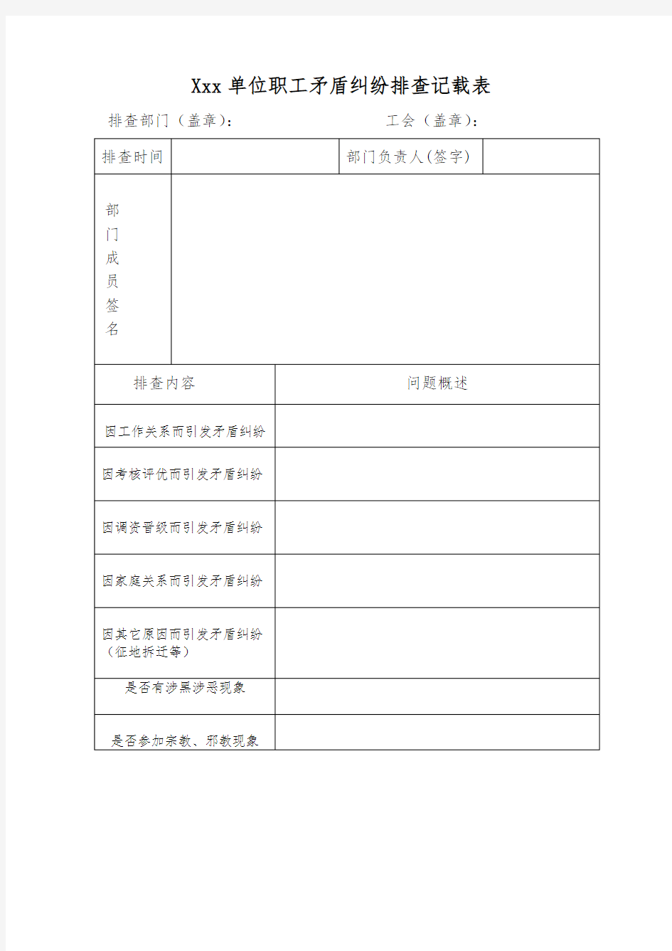 单位矛盾纠纷排查表 (1)