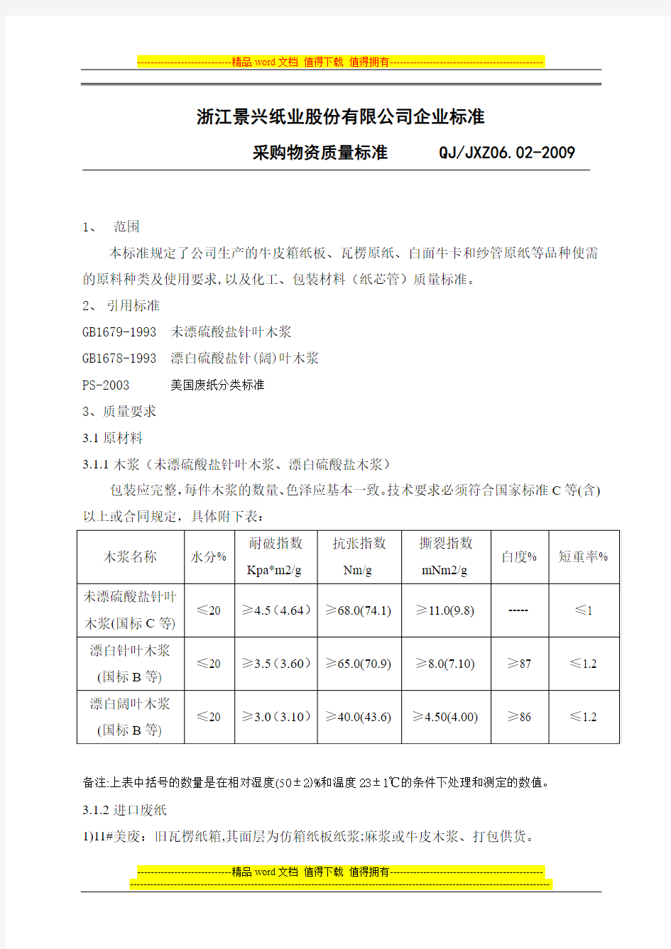 采购物资质量标准