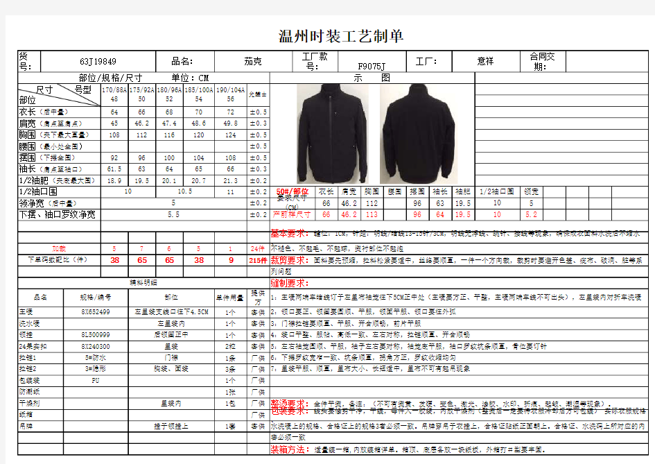 服装工艺制做单表格