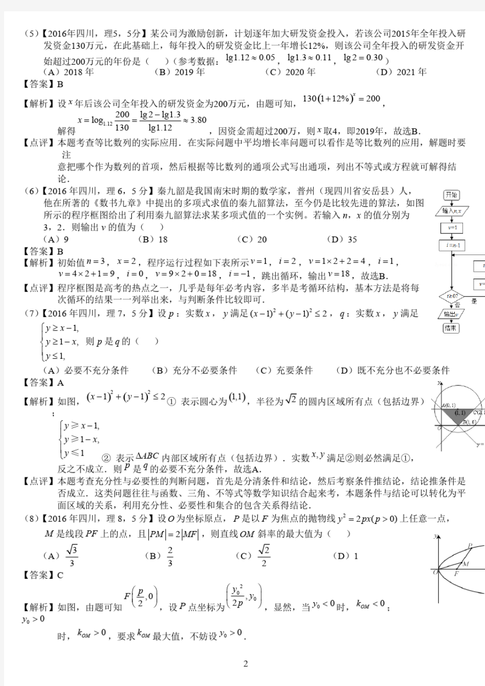 2016年高考四川理科数学试题及答案(解析版)