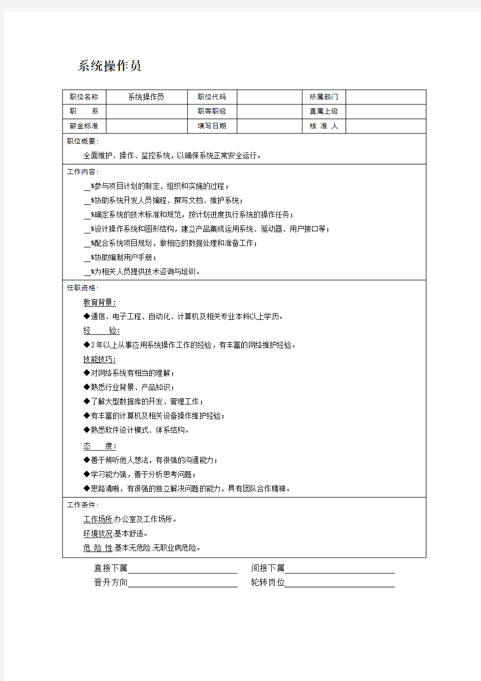 【精品文档】系统操作员岗位职责