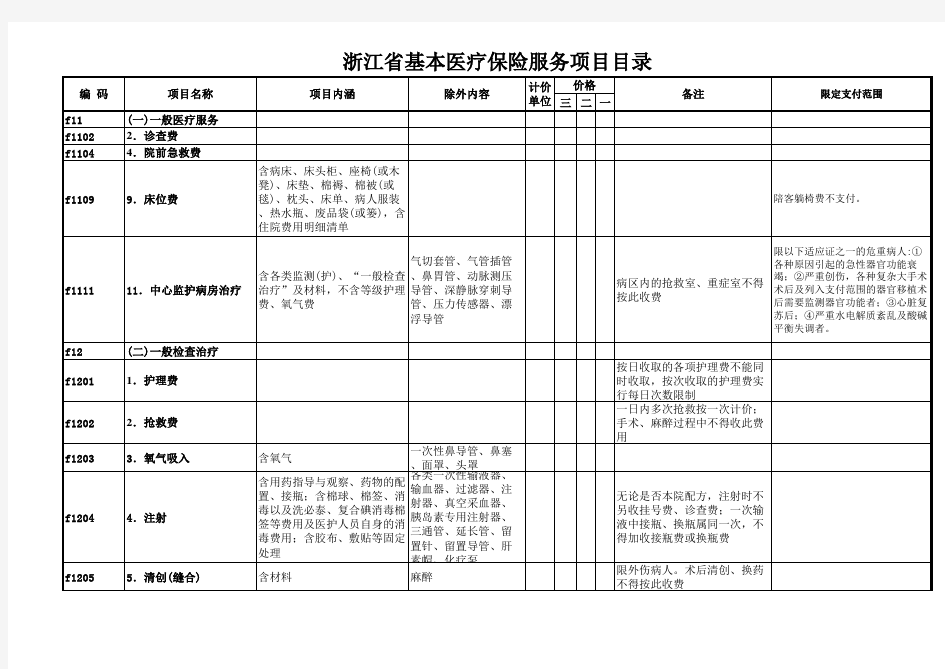 浙江省基本医疗保险医疗服务项目目录(电子版)资料