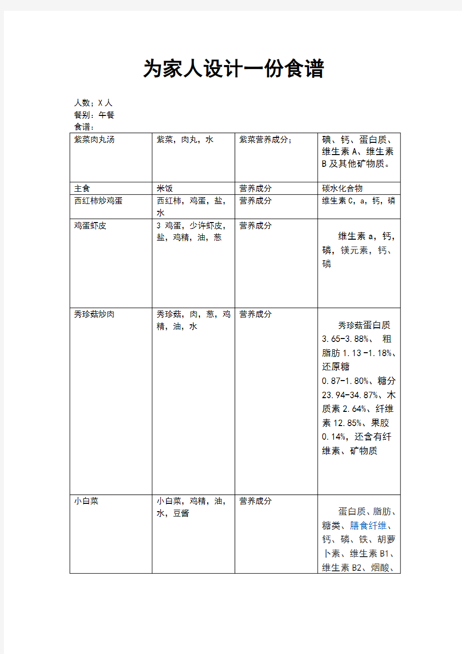 为家长设计一份午餐食谱