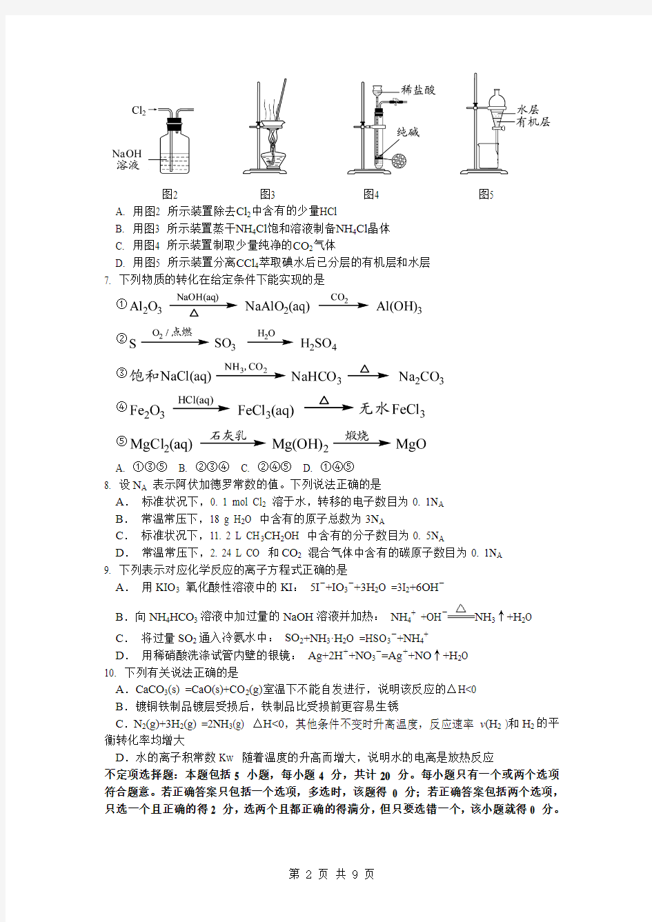 2012江苏高考化学试题及答案