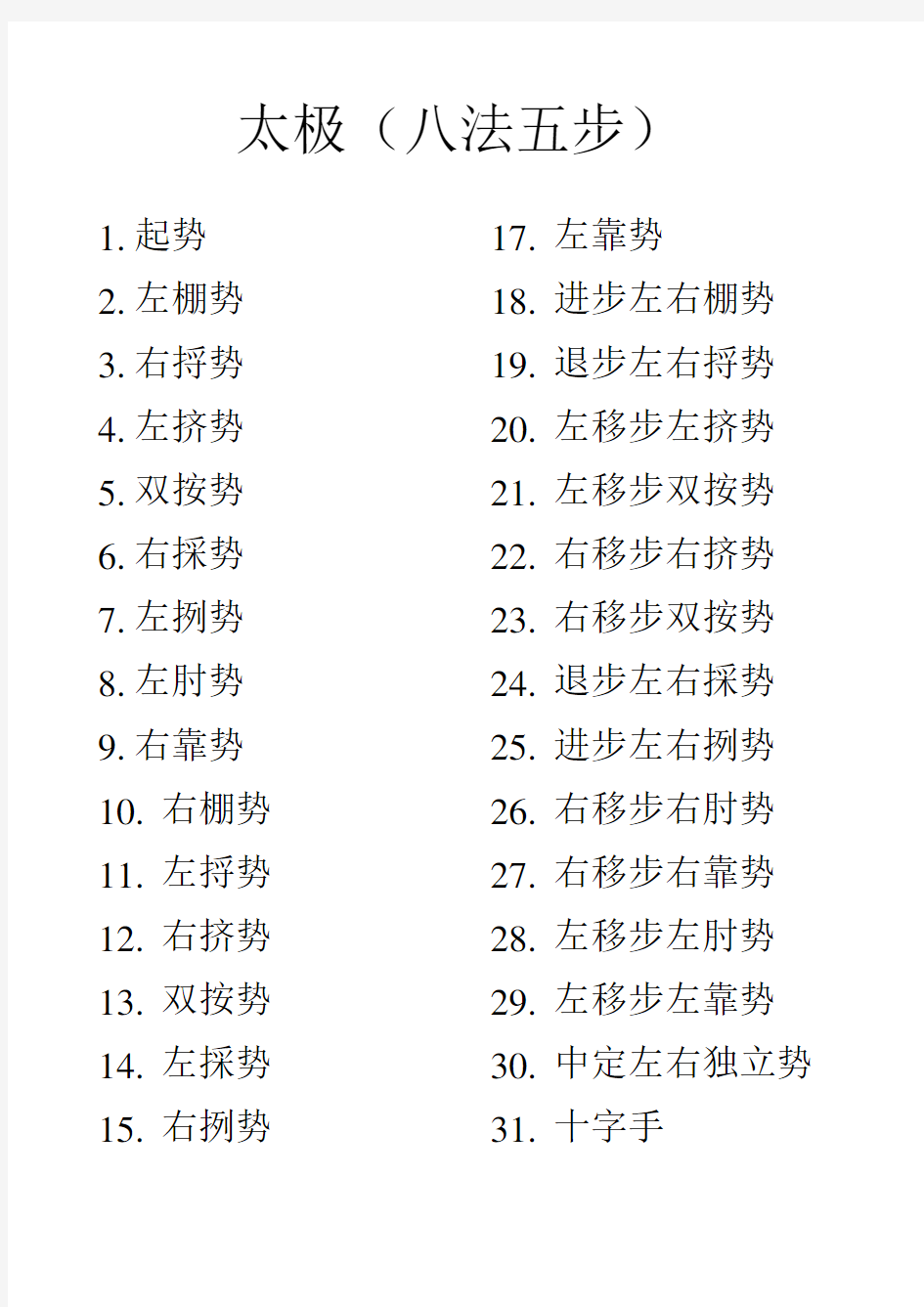 太极(八法五步)口令