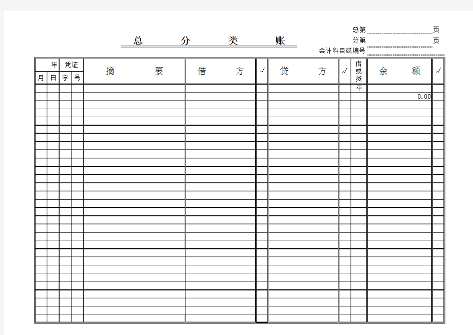 总分类账表格