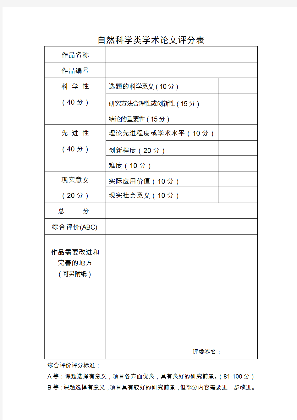 自然科学类学术论文评审标准