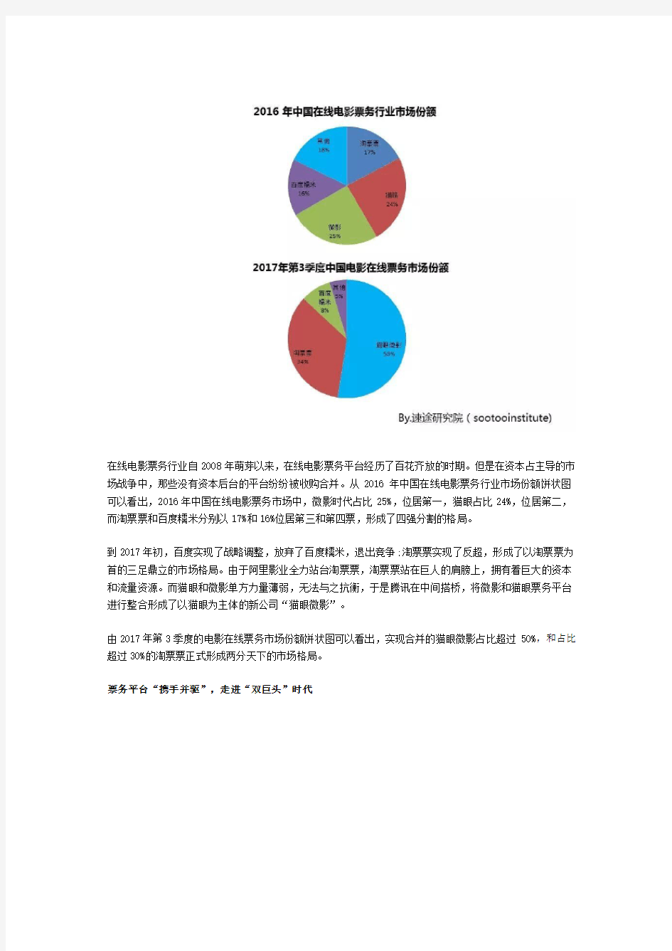 速途研究院：2017年中国在线电影票务市场分析报告