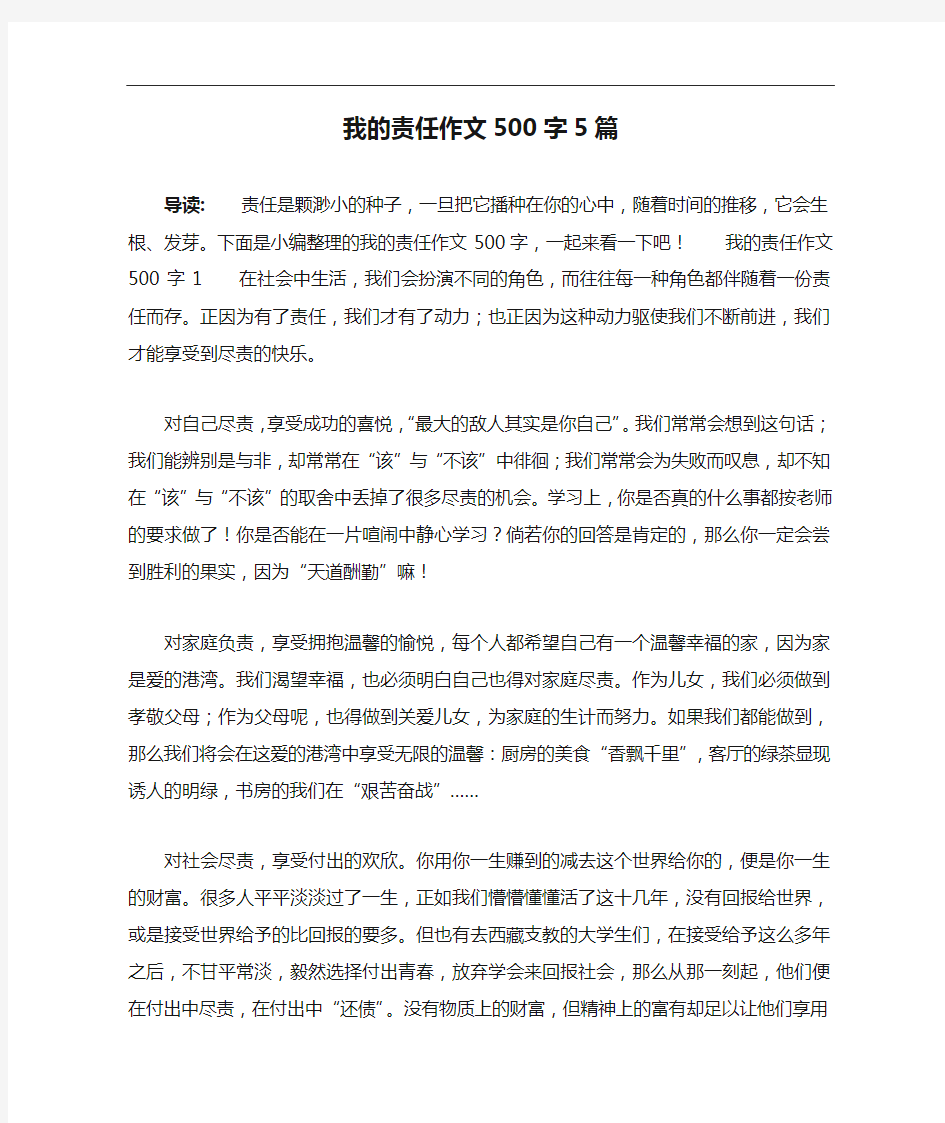 我的责任作文500字5篇