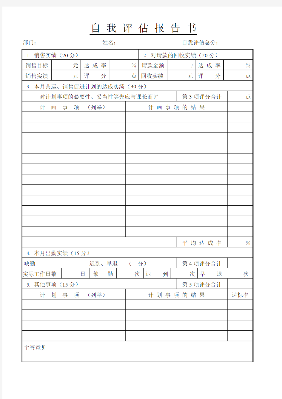 自我评估报告书