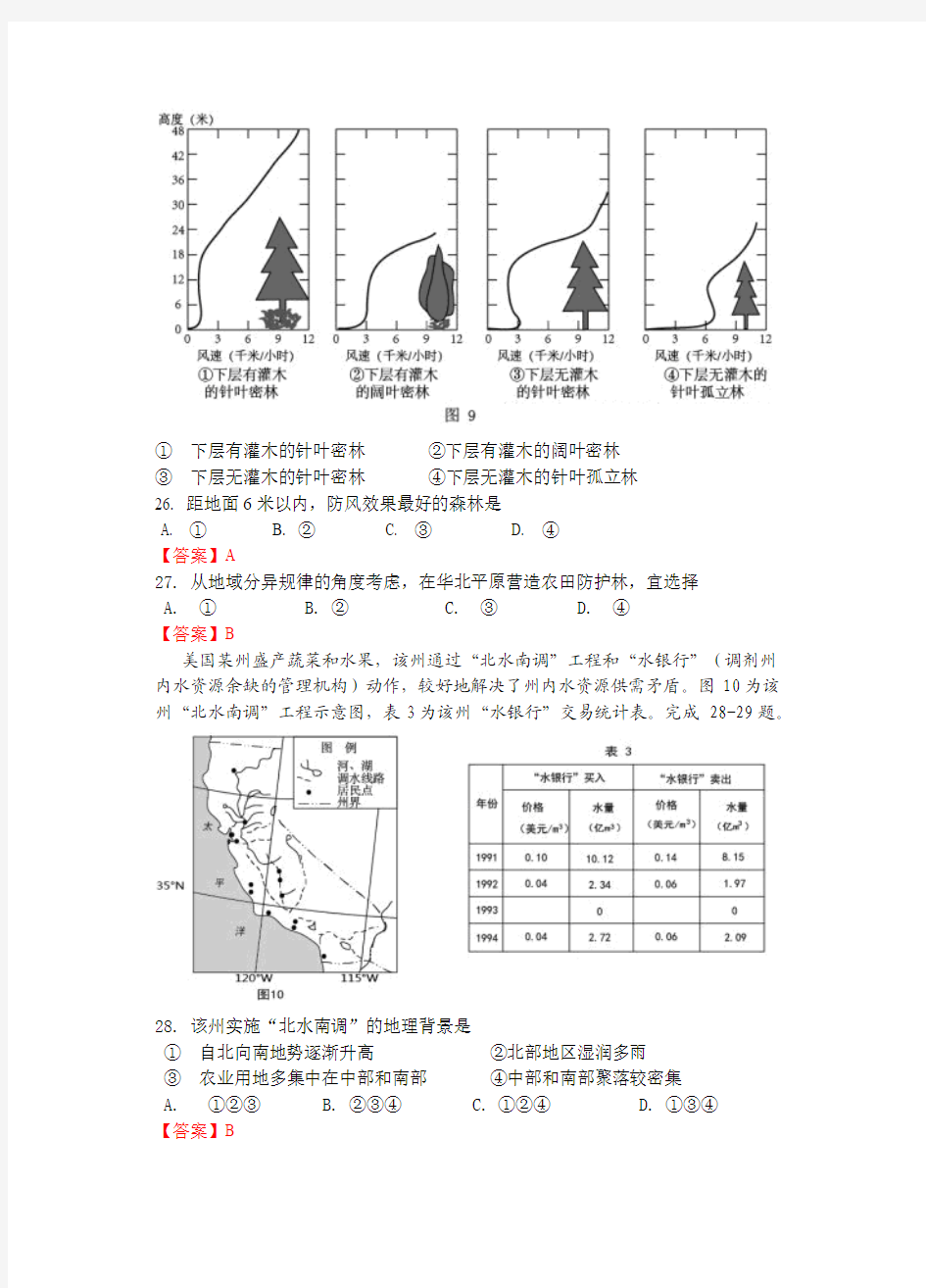 【地理】2012年高考真题——文综地理(安徽卷)解析版