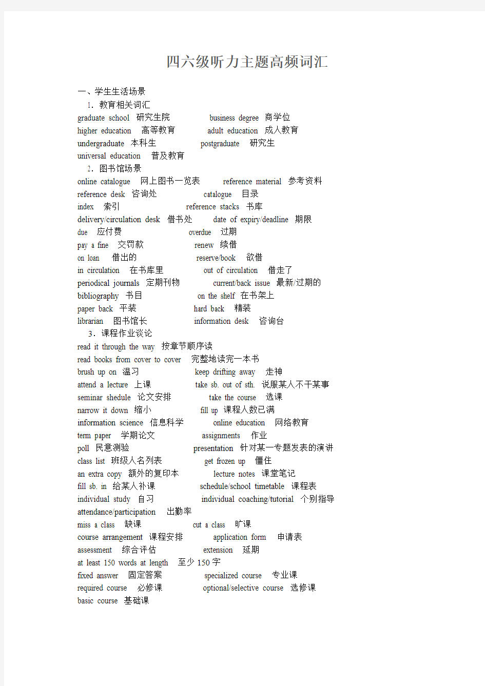 四六级听力主题高频词汇(超级有用)