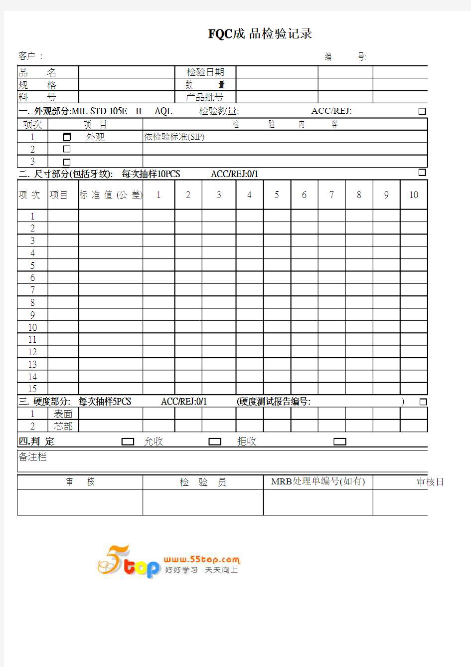 FQC成品检验记录