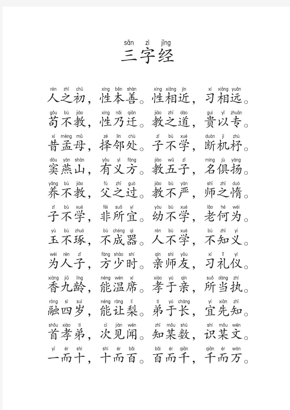 【最新编排】三字经带拼音带注释版(A4可用于打印)