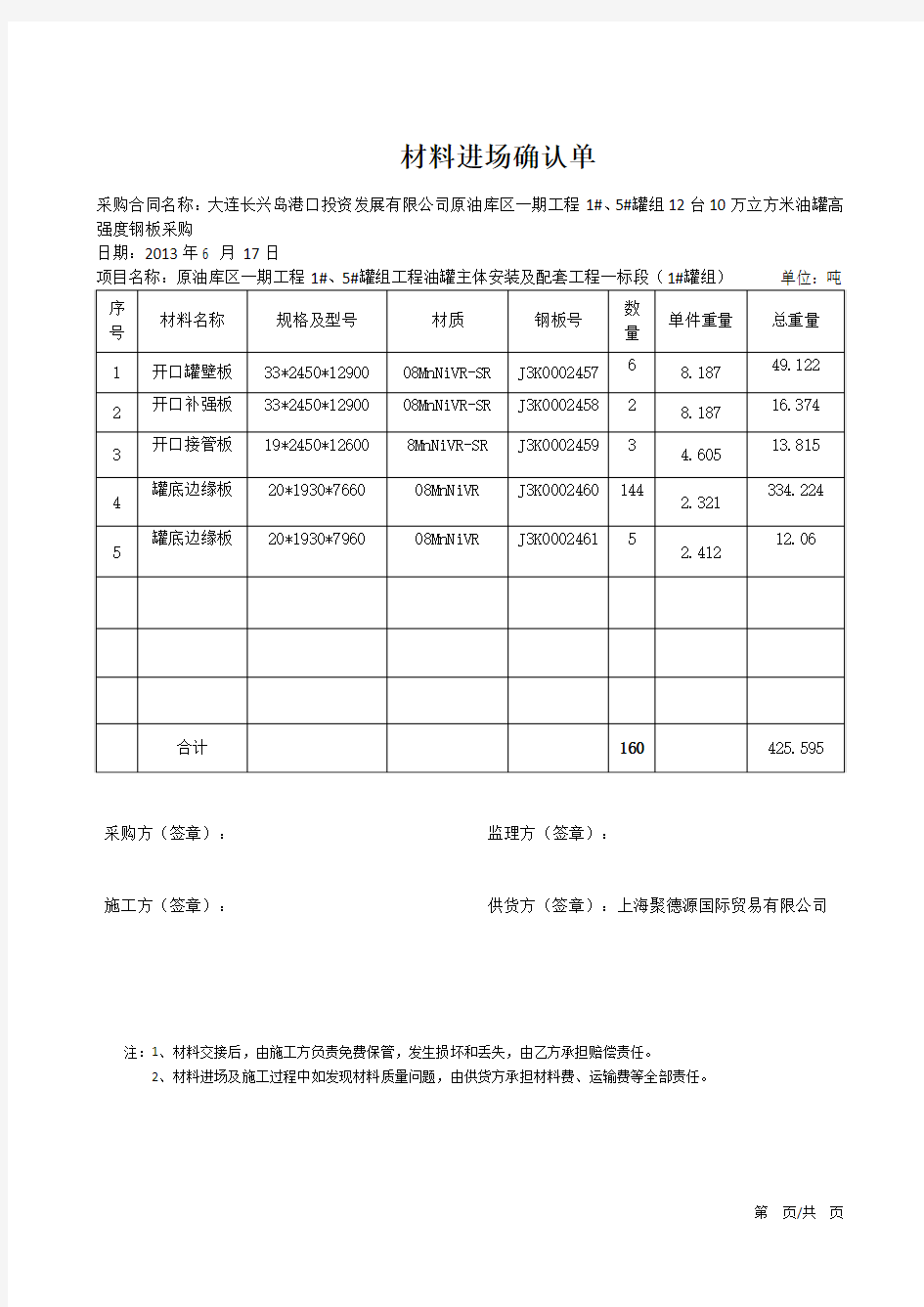 材料进场确认单1