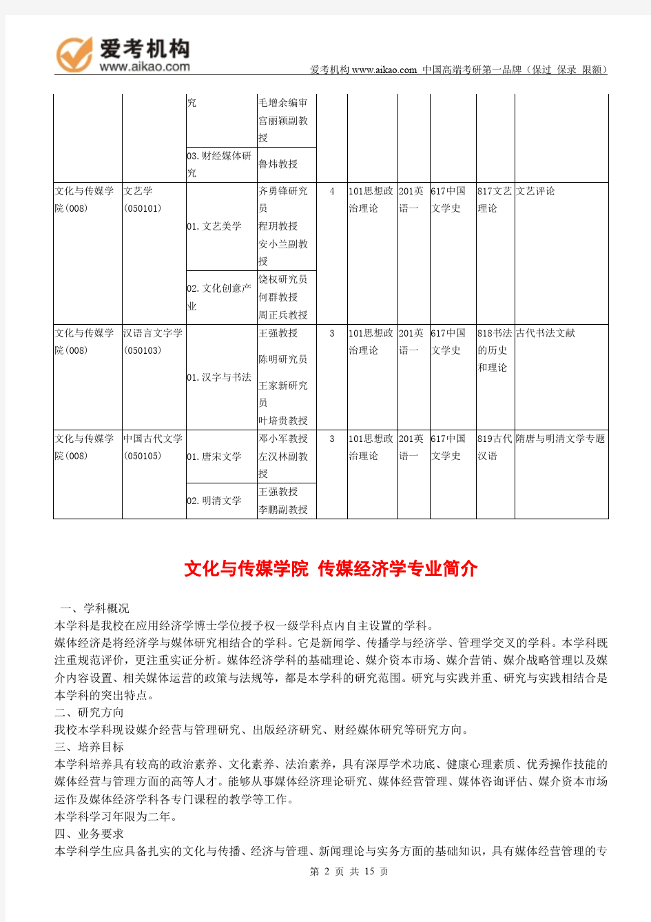 2015中央财经大学传媒经济学考研 招生人数 参考书 报录比 复试分数线 考研真题 考研经验 招生简章