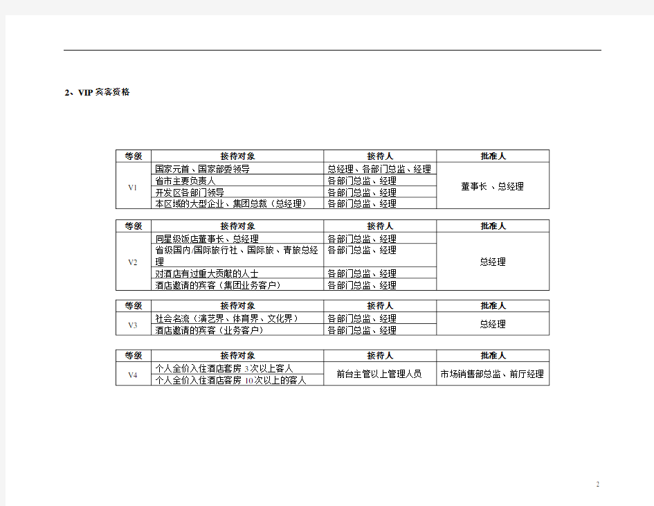 VIP等级划分及接待流程