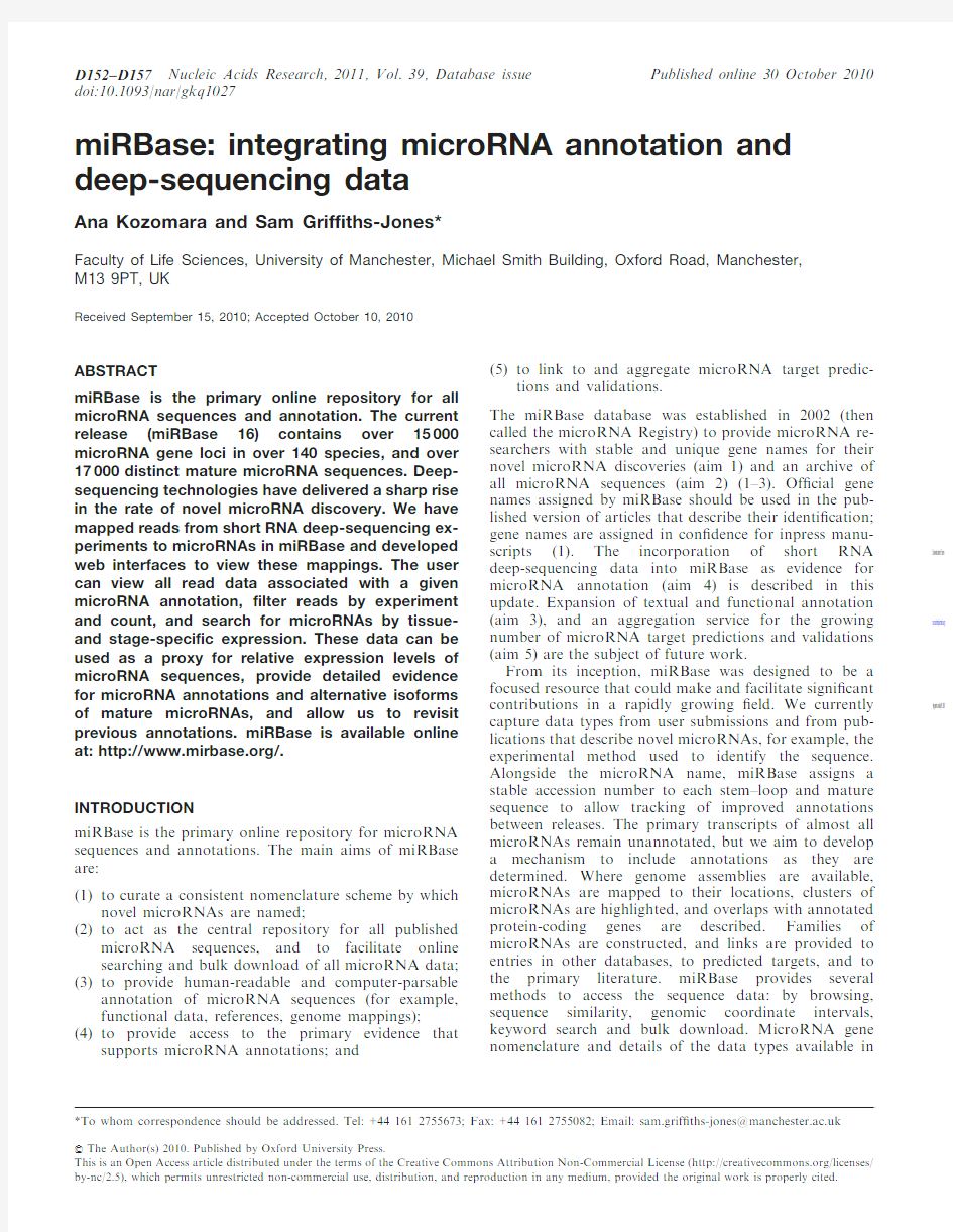 miRBase-integratingmicroRNAannotationand