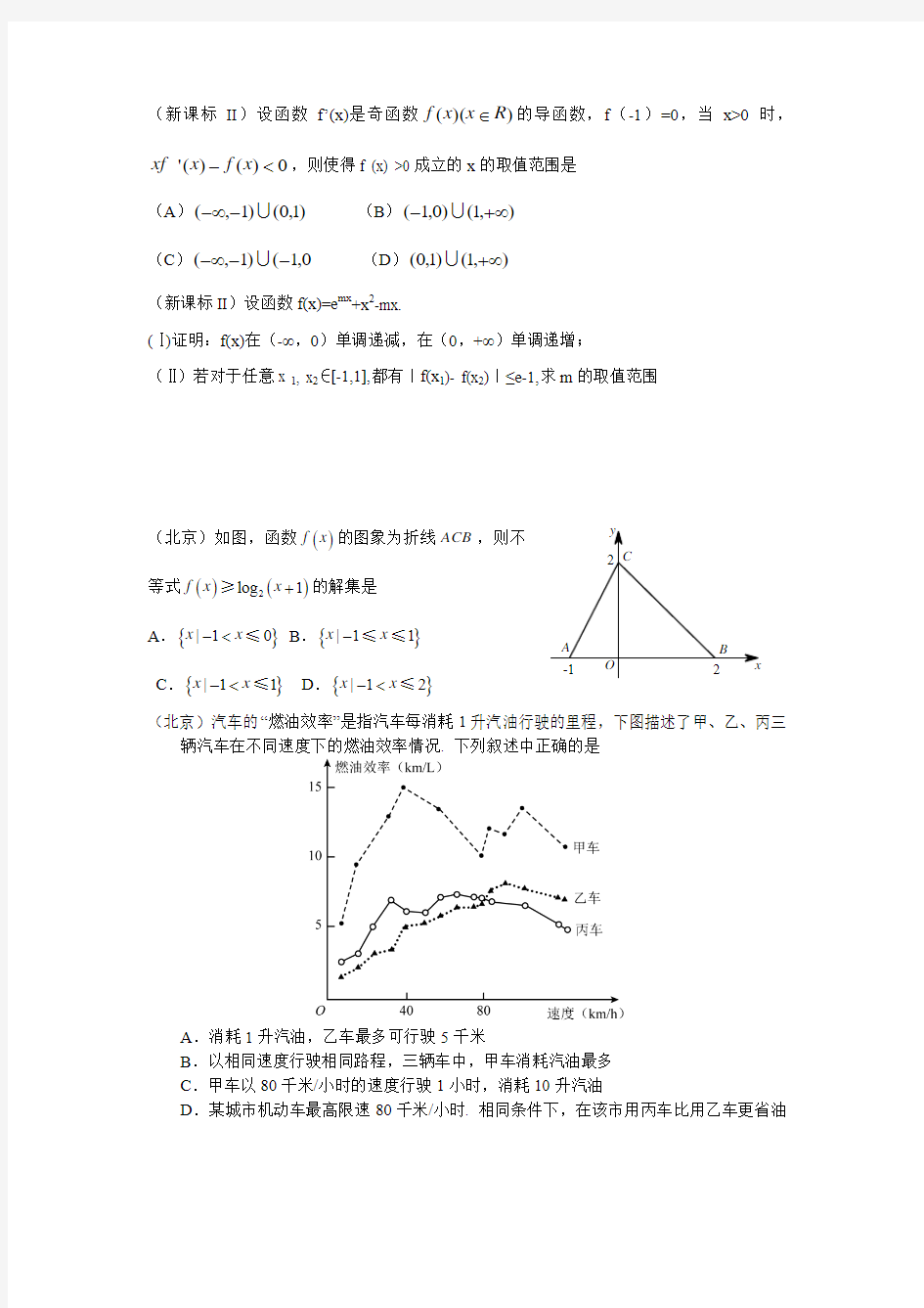 2015年高考数学理科试题汇编(函数与导数)