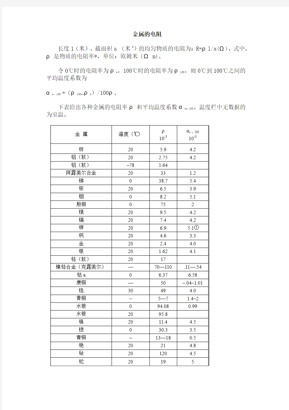 金属的电阻率