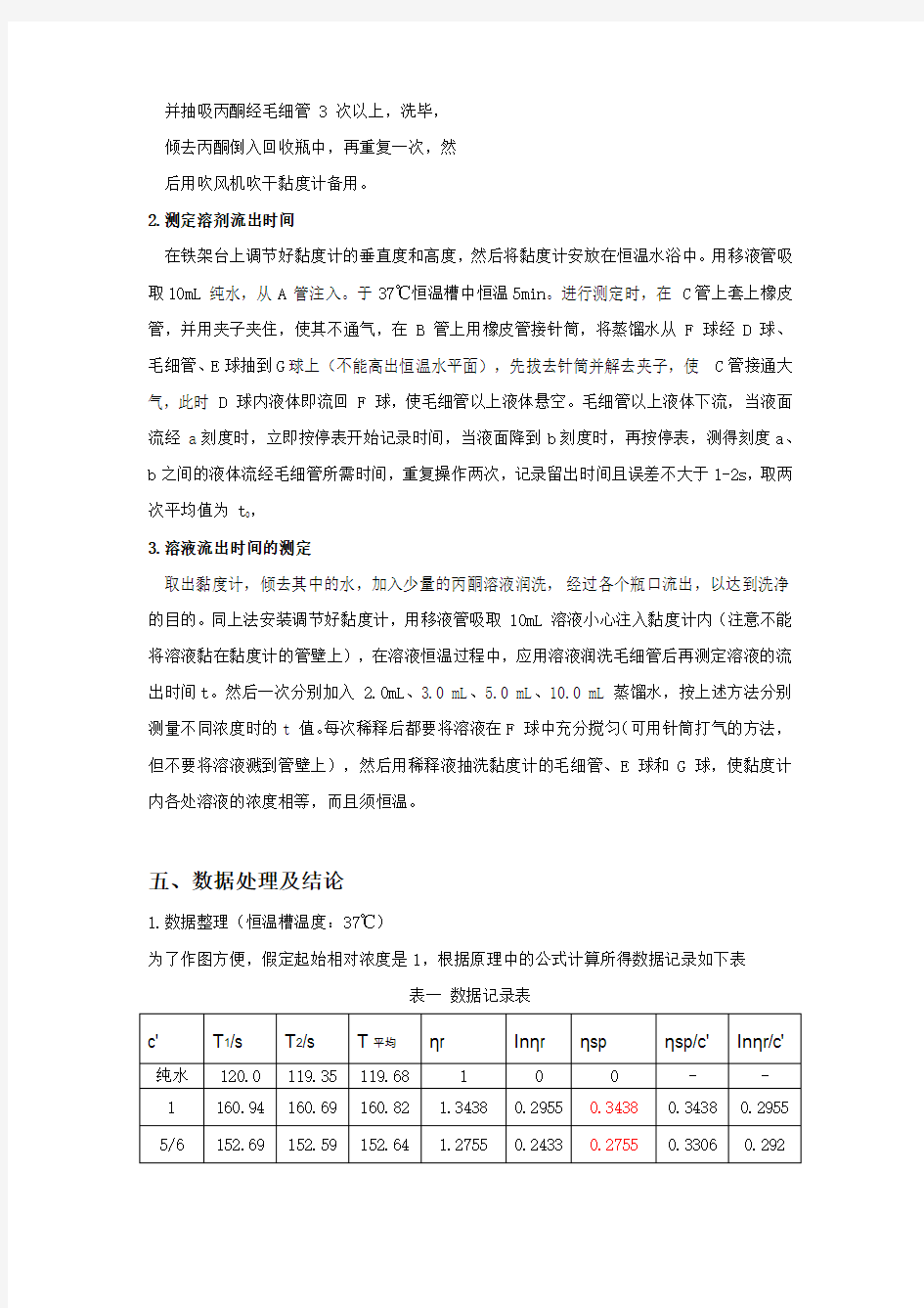 粘度法测定水溶性高聚物分子量实验报告