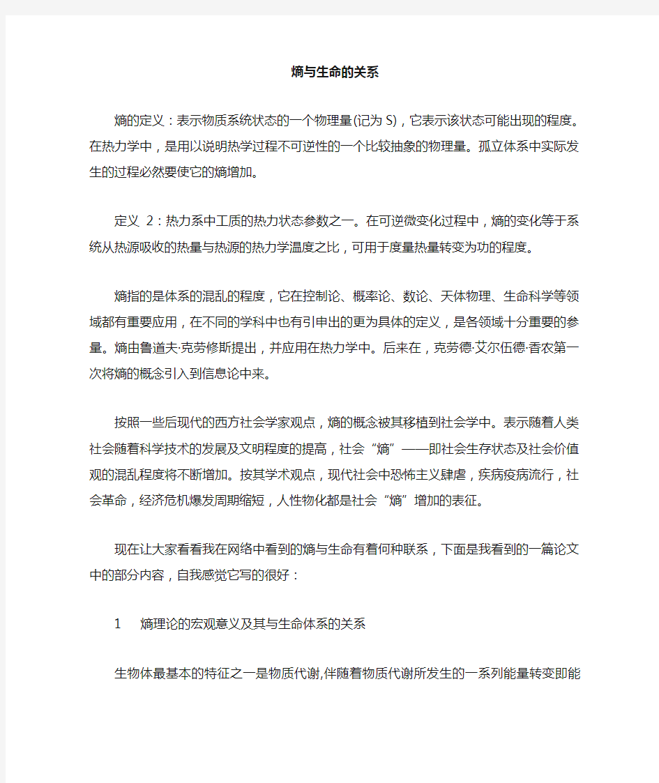 熵与生命的关系