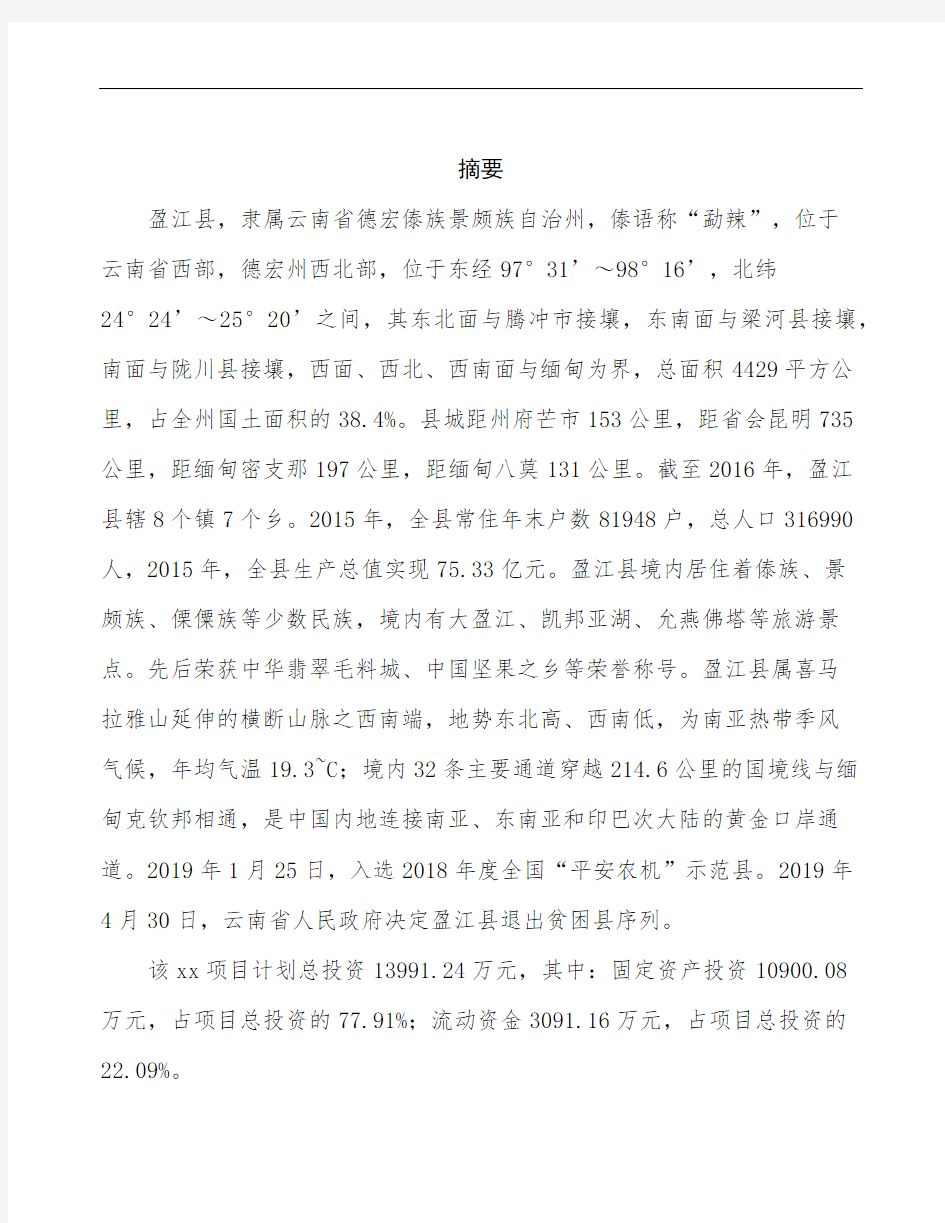 盈江县项目可行性研究报告(模板参考)