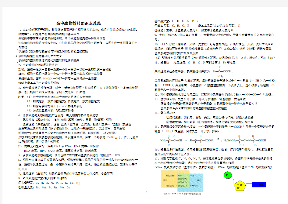 (完整版)高中生物教材知识点总结,推荐文档