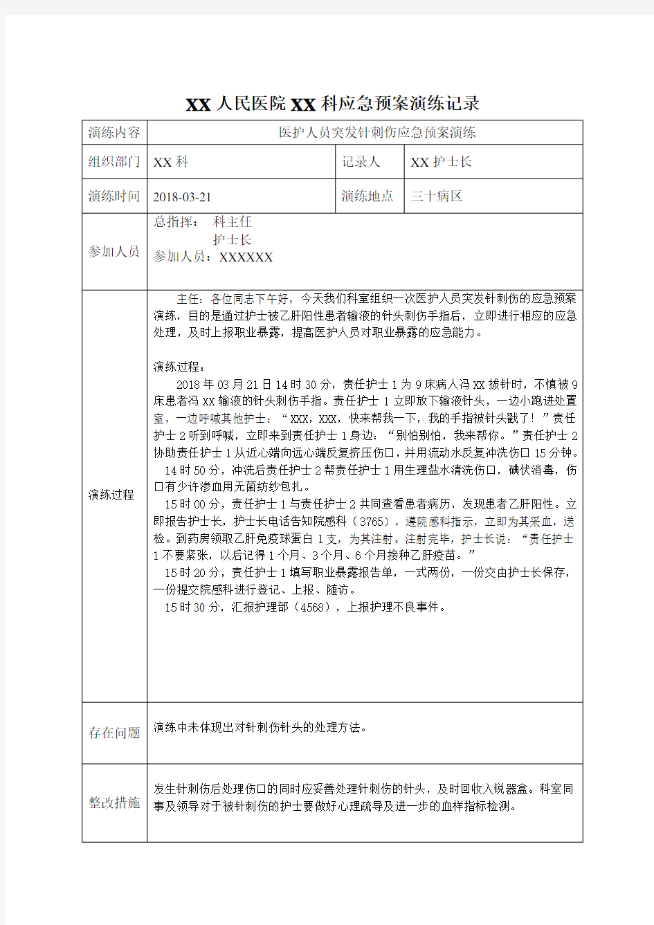 医护人员突发针刺伤应急预案演练