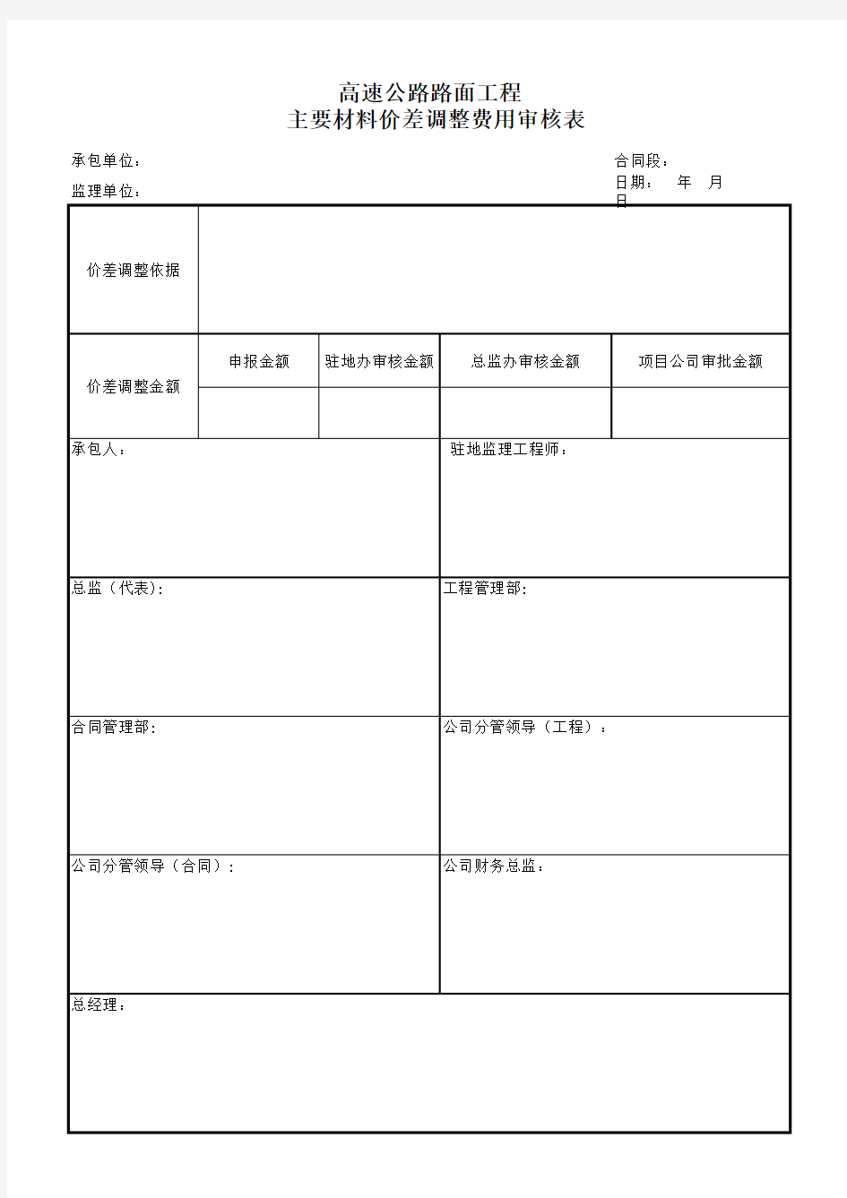 高速公路材料价差调整计算表(自动)