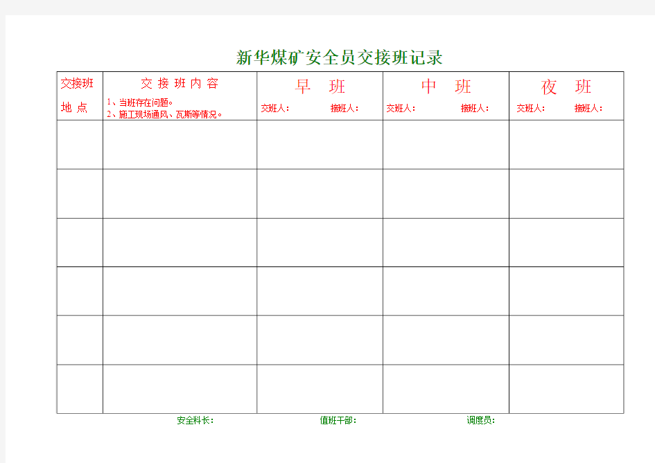 安全员交接班记录