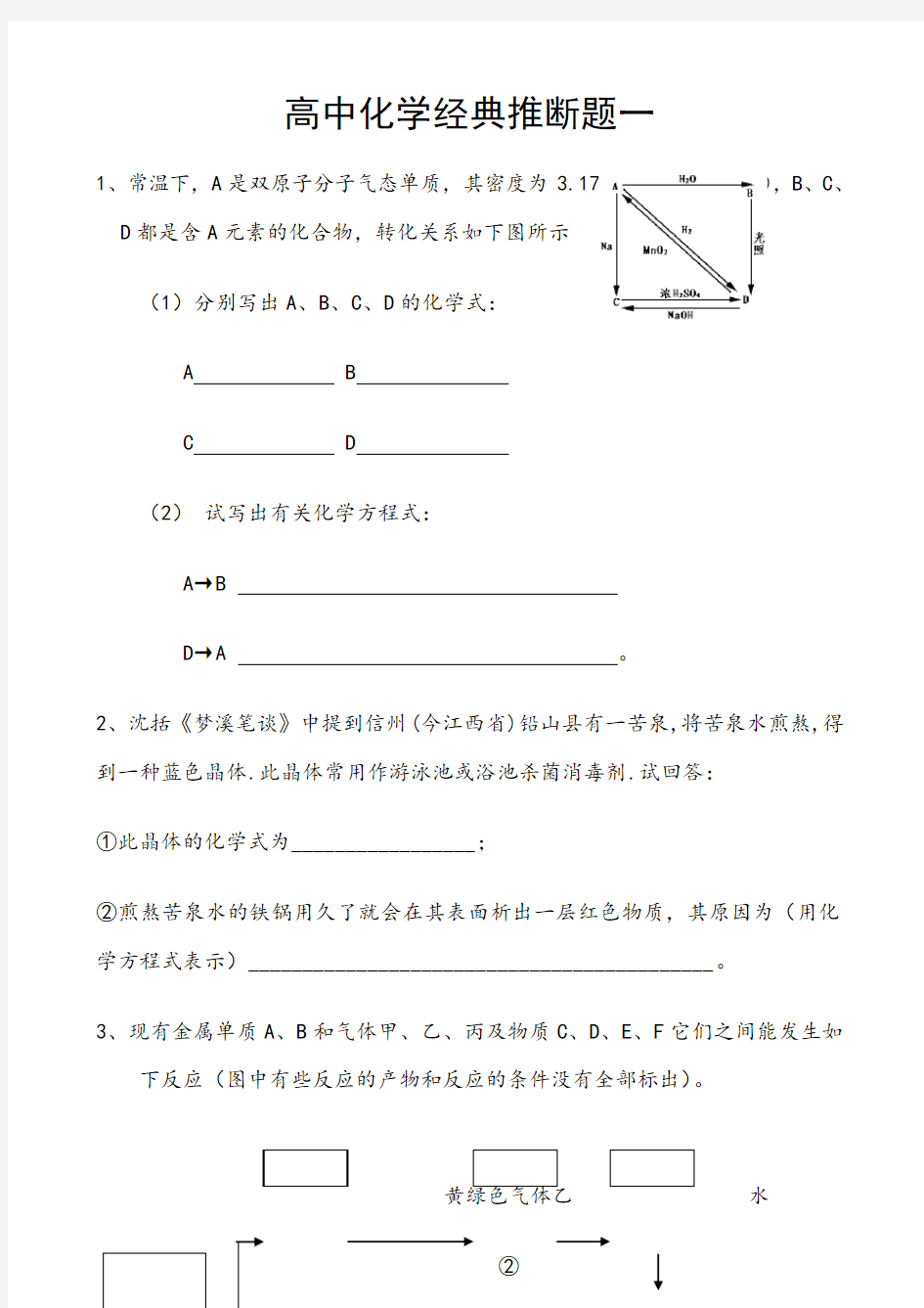 高中化学经典推断题