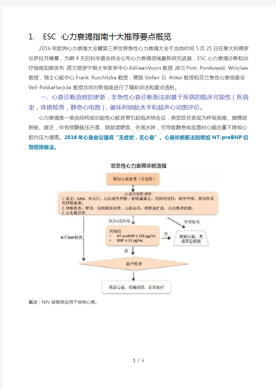 ESC-心力衰竭指南十大推荐要点概览