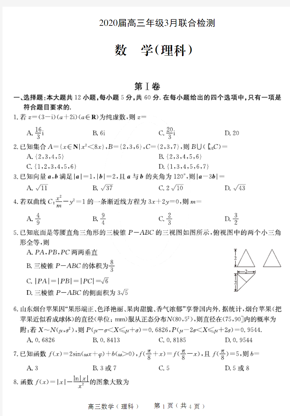 2020年河南省六市联考 理科数学(含答案)