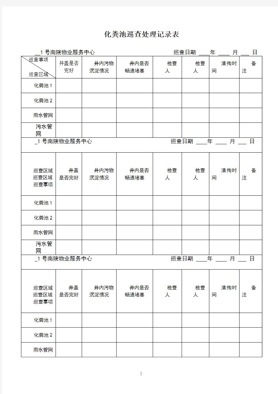 化粪池巡查处理记录表