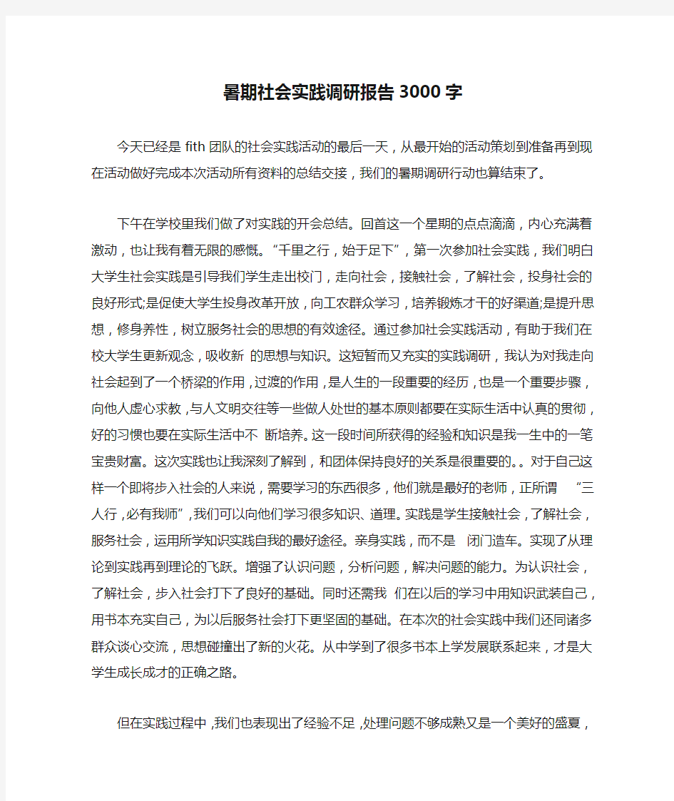 暑期社会实践调研报告3000字